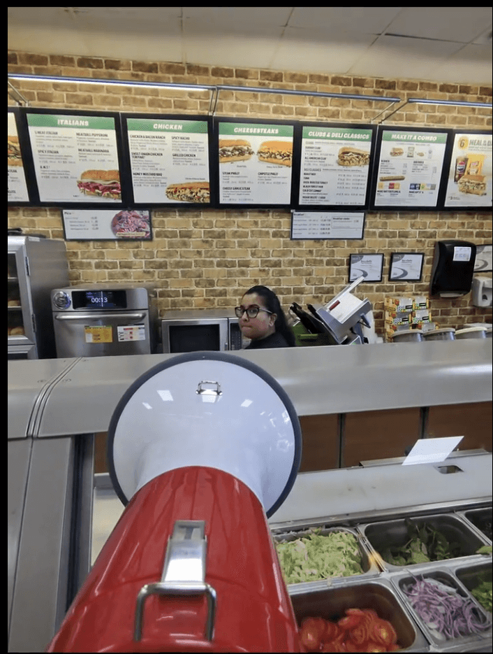 ordering food with a megaphone
