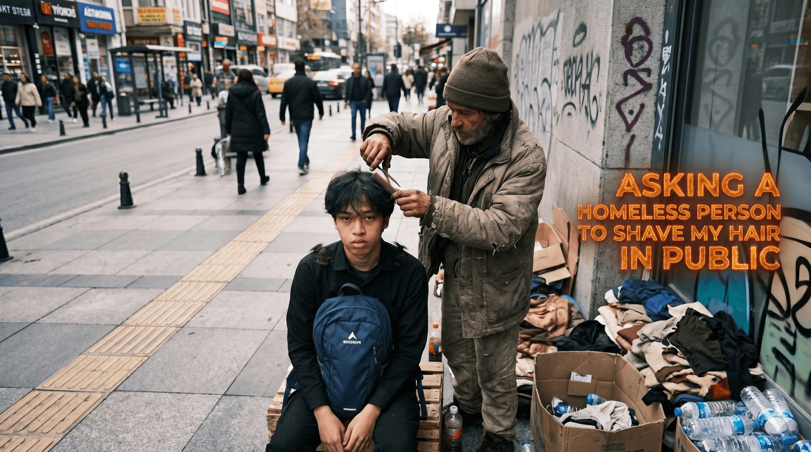 Asking a homeless person to shave my long hair in public